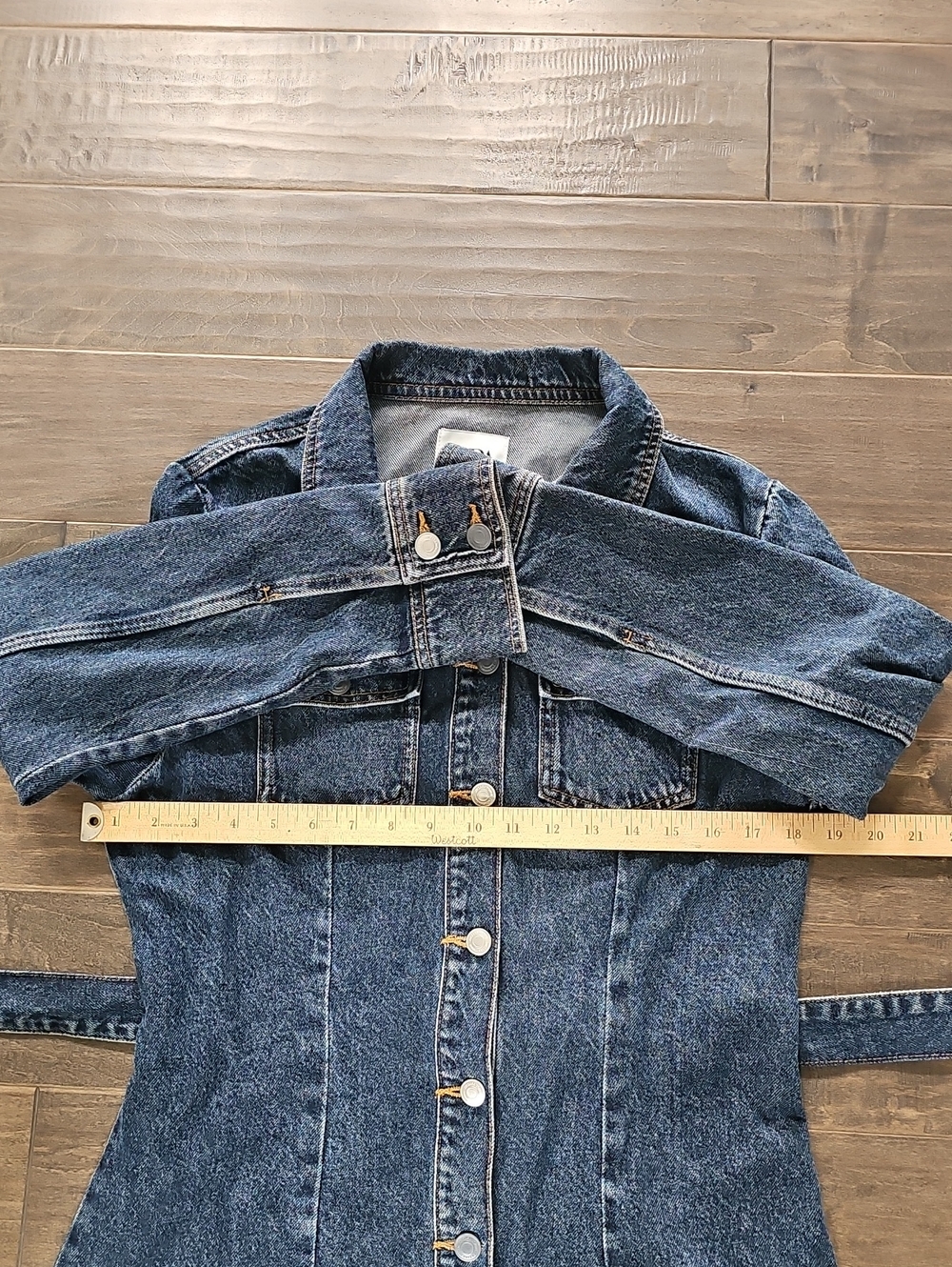 ZARA Dark Blue Denim Button-Front Jacket Dress with Tie - Sz Large - Picture 8 of 10